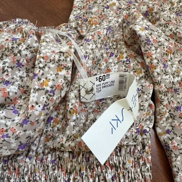 NWT She + Sky Square Neck Floral Long Sleeve Cropped Blouse Size Small - Picture 6 of 7